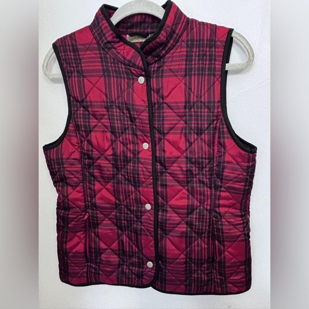 Jane Ashely Red Plaid Quilted Puffer Fall Vest Size: Small